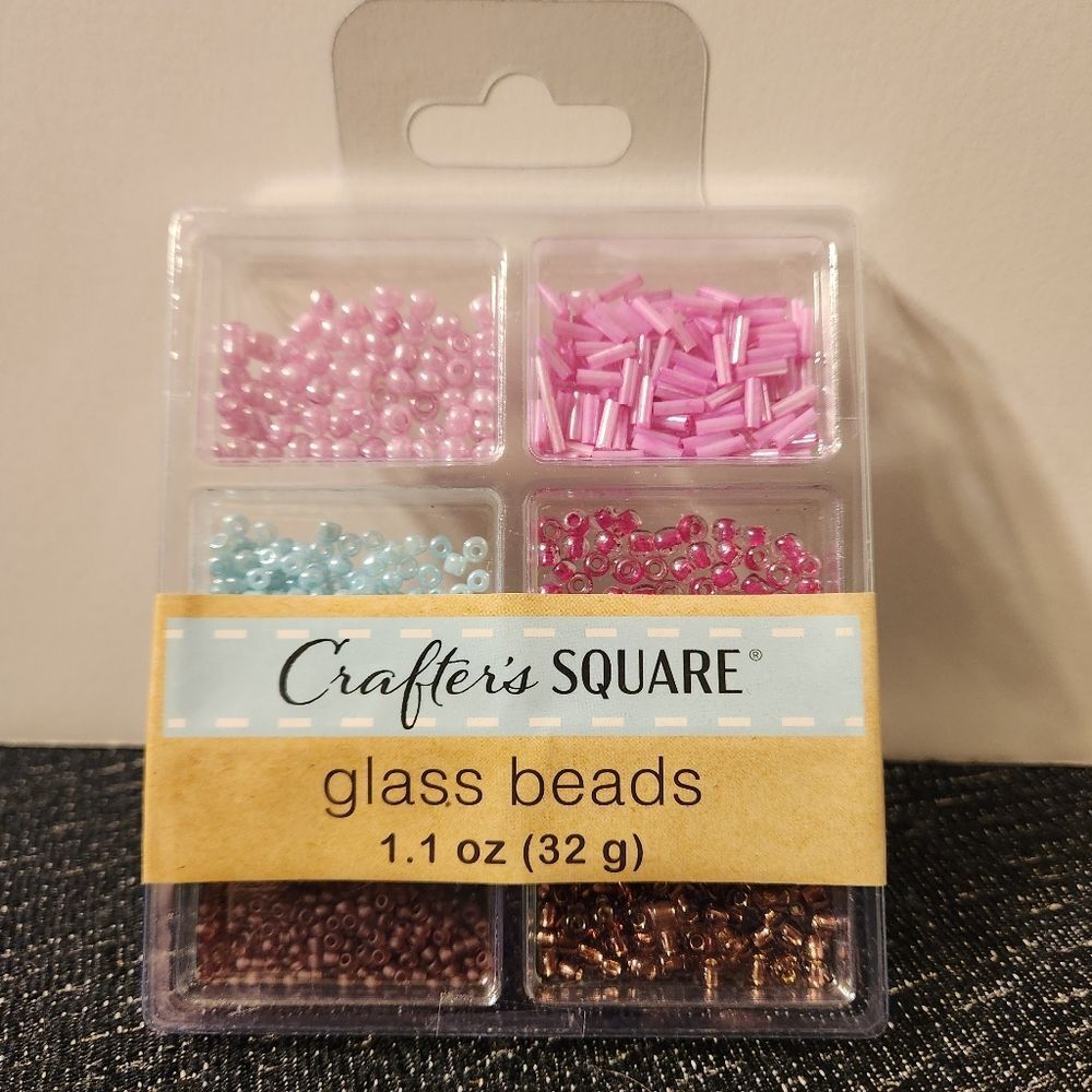 Glass Beads Crafters Square Pinks, blues, purplish colors Sealed